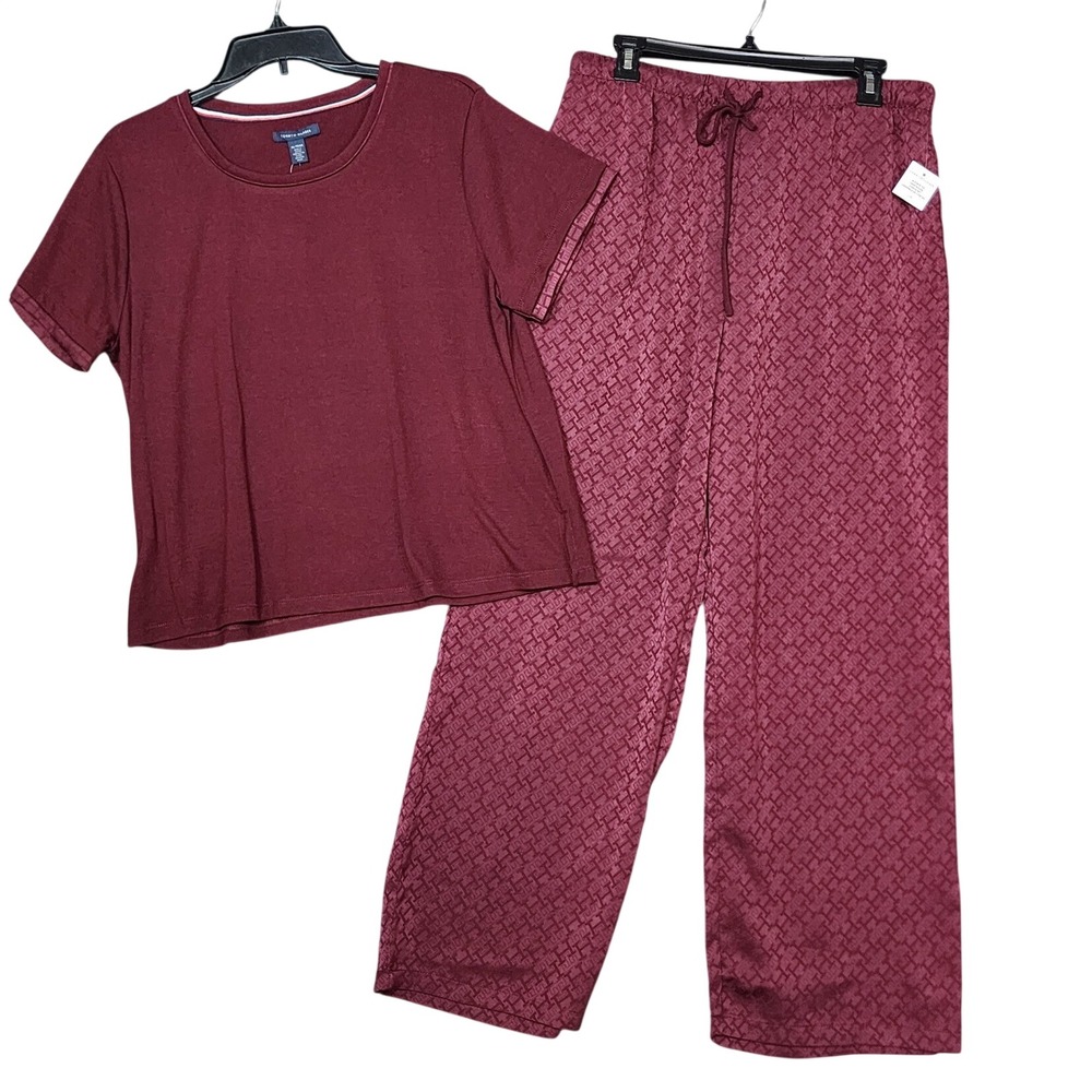 Tommy Hilfiger Pajama Set L/XL Deep Rouge Monogram Jacquard NEW